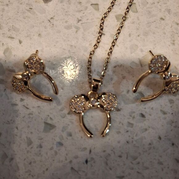 18k Gold Plated Diamond Mickey Necklace & Earring Set - Picture 7 of 7